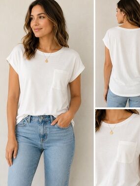 MIROL White Pocket Tee Dolman Sleeve Top Size M Soft Stretch Minimalist